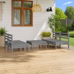 Garden Lounge Set 5 Piece Grey Solid Pinewood Outdoor Furniture Relaxing Seating