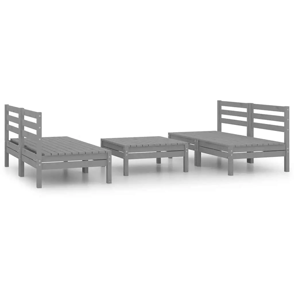 5-Piece Grey Lounge Set with Solid Pinewood Construction