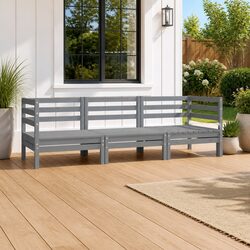 3-Piece Grey Garden Lounge Set with Solid Pinewood