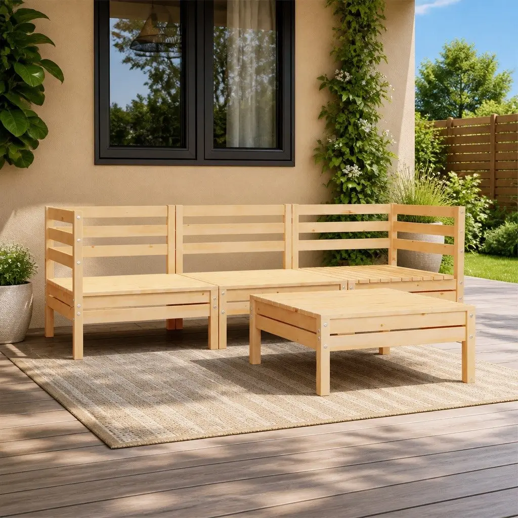 4 Piece Garden Lounge Set Outdoor Furniture Modular Solid Pinewood Brown