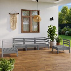 5 Piece Garden Lounge Set Grey Outdoor Furniture Solid Pinewood Modular