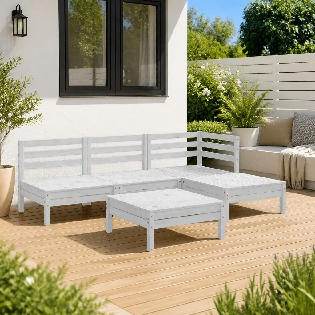 Garden Lounge Set 5 Piece Outdoor Sofa Patio Furniture White