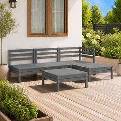 5 Piece Garden Lounge Set Solid Pinewood Outdoor Sofa Patio Furniture Grey