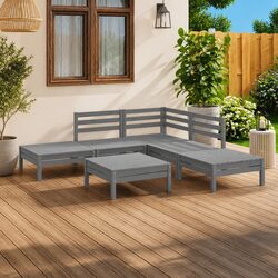 6 Piece Garden Lounge Set Solid Pinewood Outdoor Furniture Patio Sofa Grey