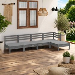 5 Piece Garden Lounge Set: Solid Pinewood, Grey Finish