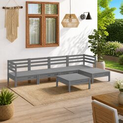 6 Piece Garden Lounge Set Outdoor Furniture Pallet Design Sofa Sectional Grey