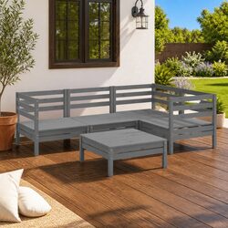 5 Piece Modular Outdoor Lounge Set in Grey with Pinewood Material