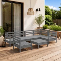 7 Piece Garden Lounge Set Solid Pinewood Outdoor Furniture Patio Sofa Grey