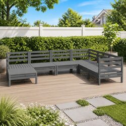 Garden Lounge Set 7 Piece Outdoor Patio Furniture Modular Wooden Sofa Grey