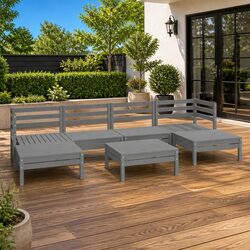 Factual 7 Piece Grey Garden Lounge Set in Solid Pinewood