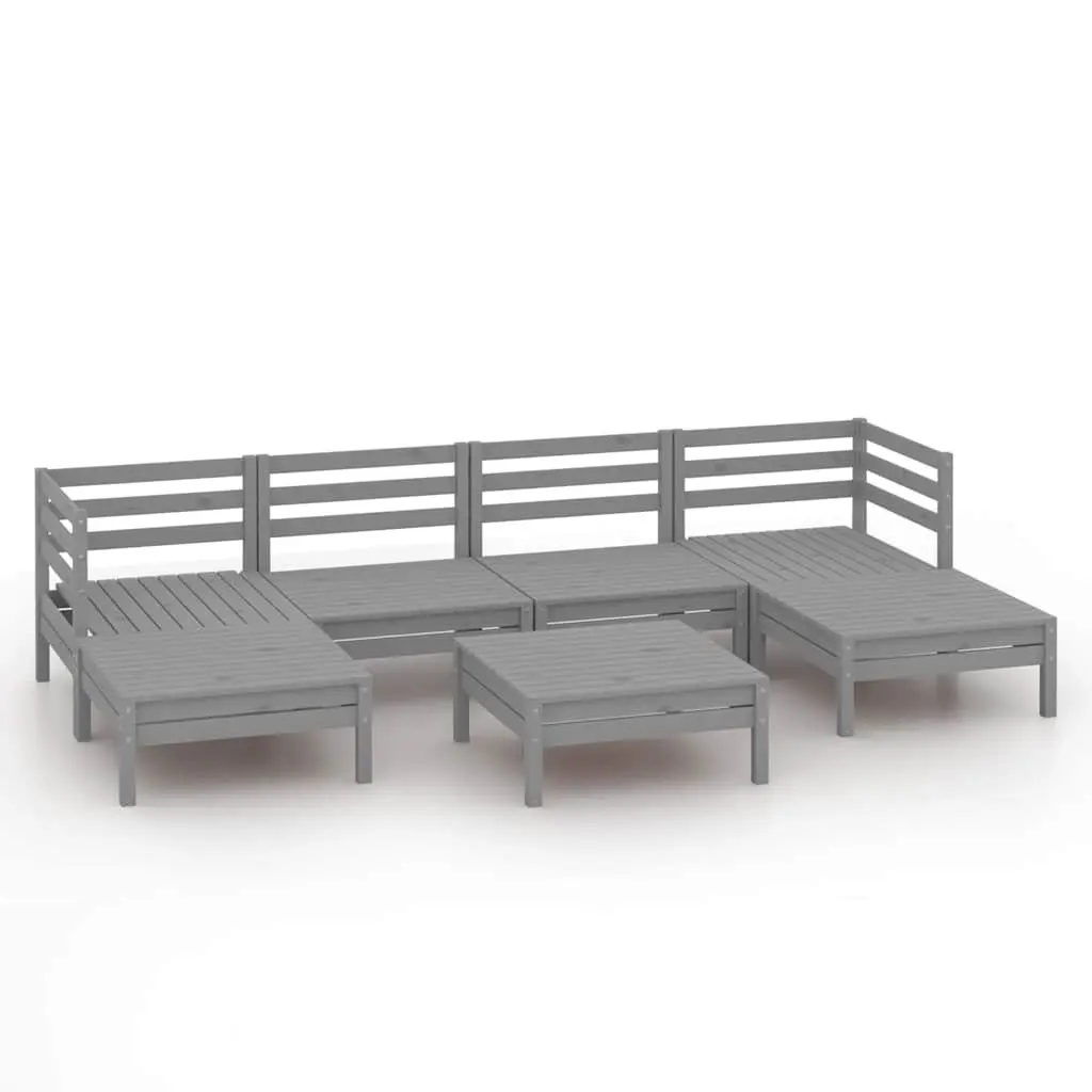 7 Piece Garden Lounge Set Grey Solid Pinewood Patio Furniture Outdoor Sofa