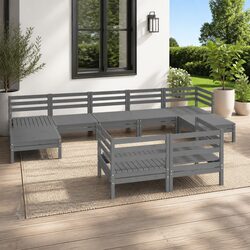 9-Piece Wooden Garden Lounge Set - Grey Pallet Design