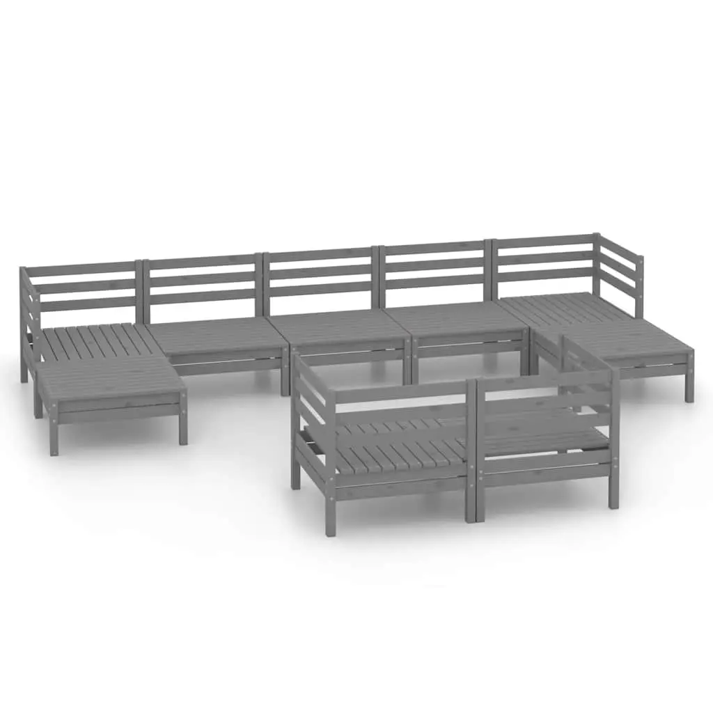 Modular Outdoor Sofa 9 Piece Grey Wooden Garden Lounge Set for Patio and Garden
