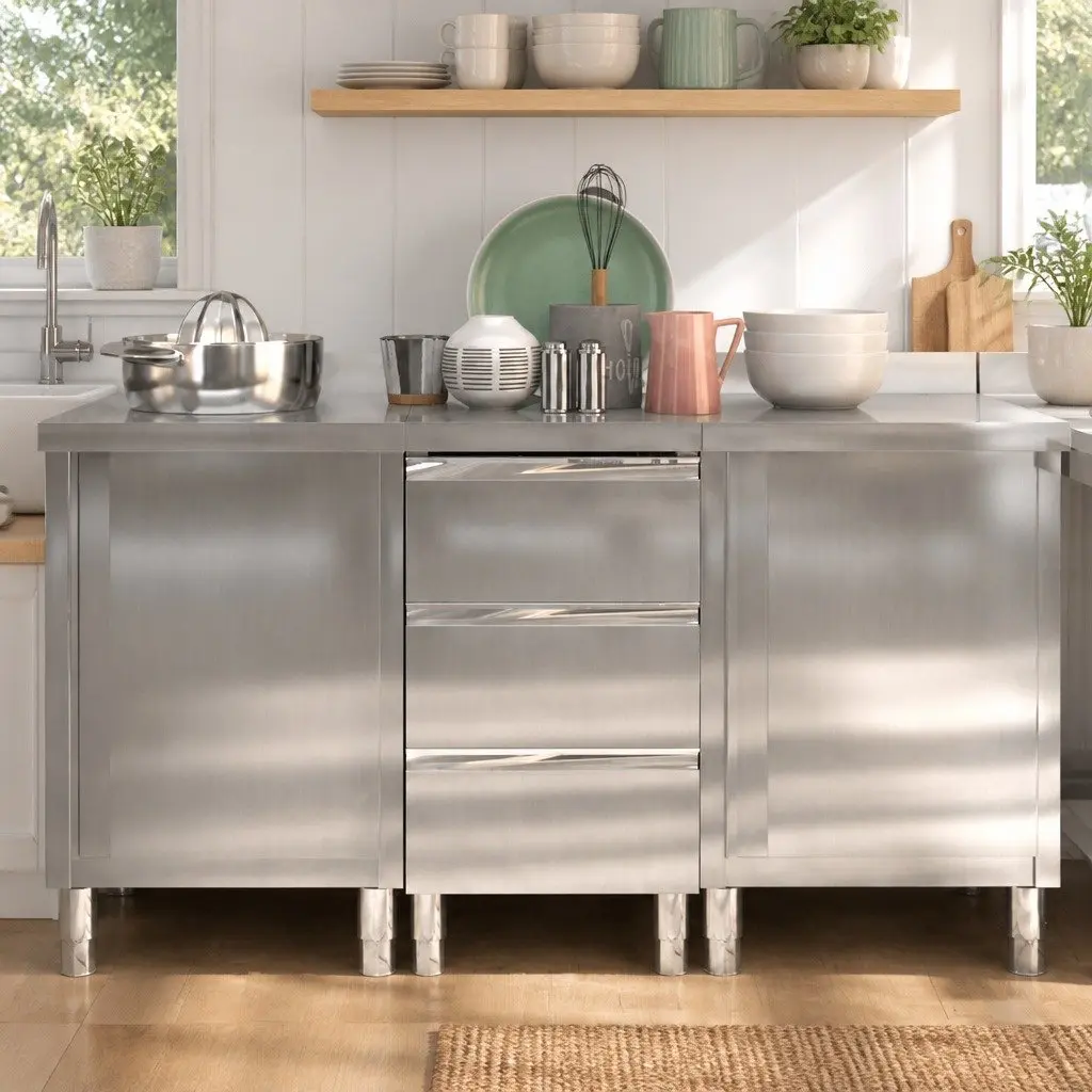 Commercial Kitchen Cabinet Stainless Steel Storage Unit Food Service 3 pcs Set