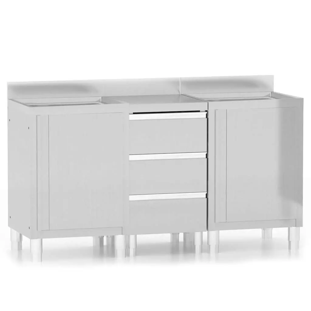 Commercial Kitchen Cabinet Storage Stainless Steel 3 Piece Set Work Table