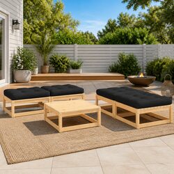 5 Piece Lounge Set: Pinewood Garden Loungers with Cushions