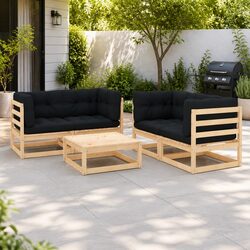 5 Piece Outdoor Lounge Set – Solid Pinewood and Cushions