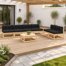 7 Piece Outdoor Garden Lounge Set with Cushions Solid Pinewood Anthracite