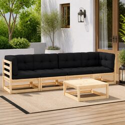 5 Piece Garden Lounge Set Solid Pinewood with Cushions Outdoor Furniture