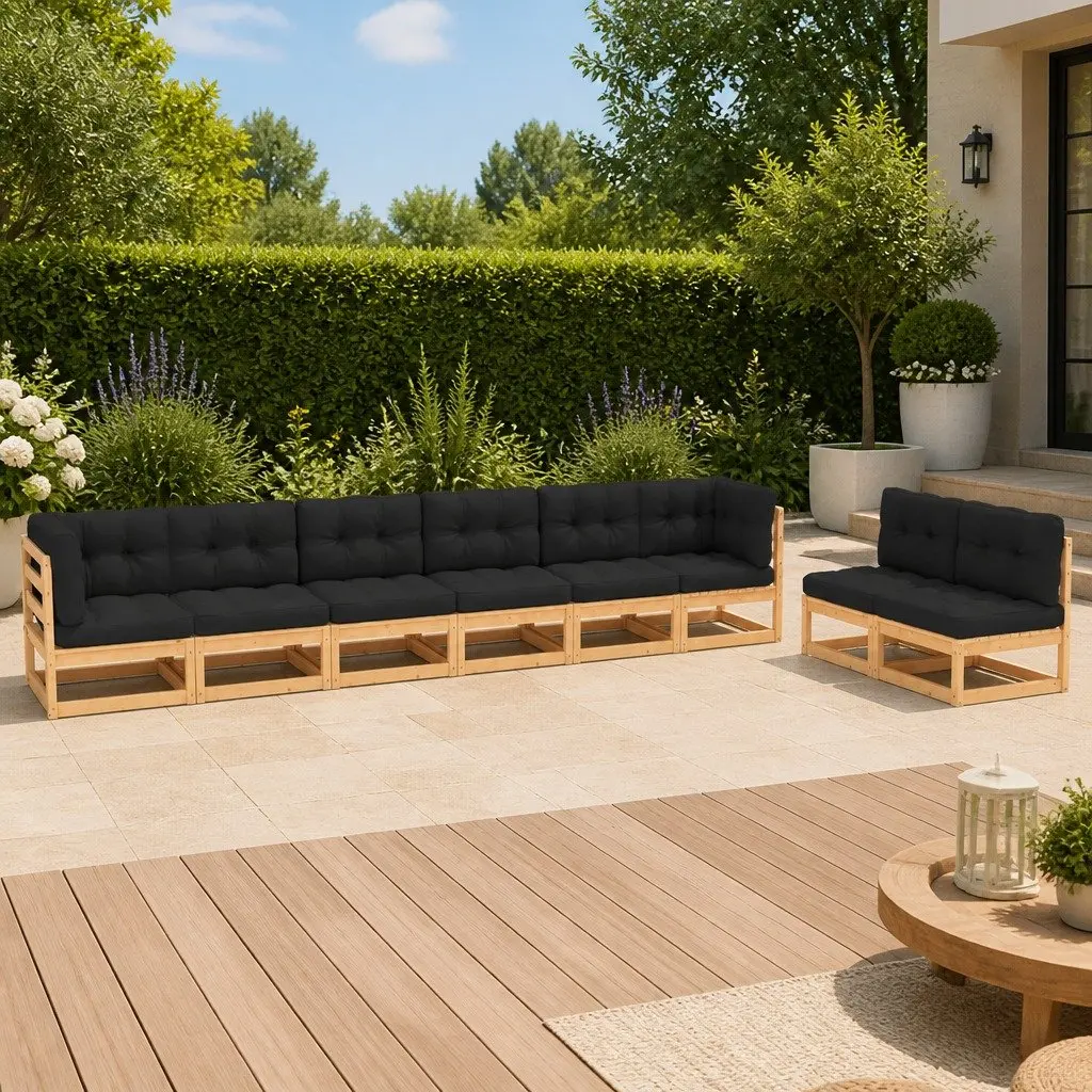 8 Piece Garden Lounge Set Outdoor Use Solid Pinewood with Cushions Anthracite