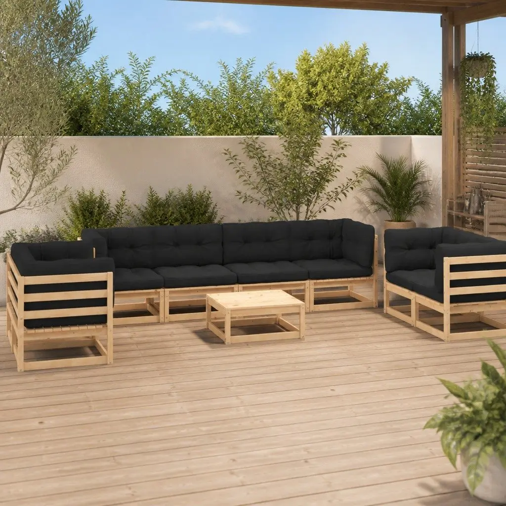 Garden Lounge Set 9 Piece Outdoor Furniture Sofa with Cushions Pinewood