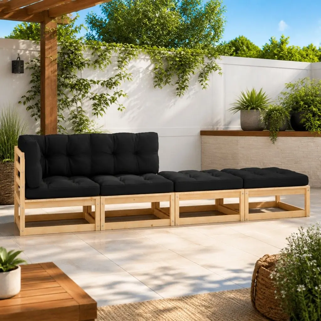 Garden Lounge Set Outdoor Furniture 4 Piece Pinewood Sofa with Cushions