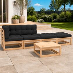 5 Piece Garden Lounge Set with Cushions Solid Pinewood Outdoor Furniture