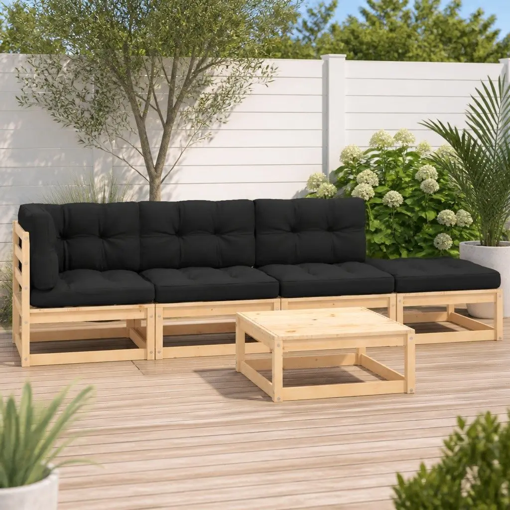5 Piece Garden Lounge Set for Outdoor Use Solid Pinewood with Cushions