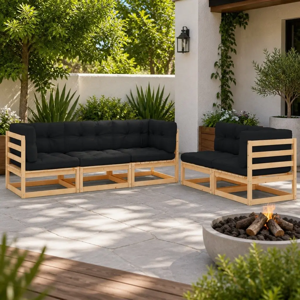 5 Piece Garden Lounge Set Outdoor Use Solid Pinewood