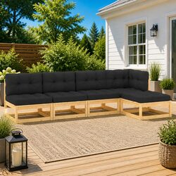 5 Piece Garden Lounge Set: Pinewood Frame & Cushions Included