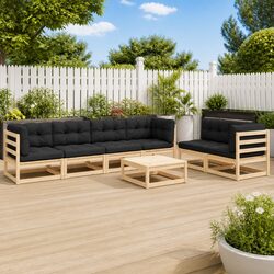 7 Piece Garden Lounge Set: Pinewood and Cushions