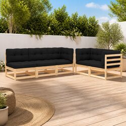 5 Piece Garden Lounge Set with Cushions Solid Pinewood Anthracite Outdoor