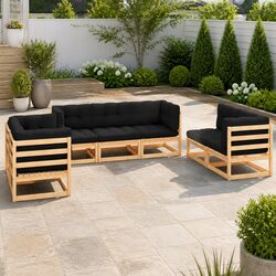Solid Pinewood 7 Piece Outdoor Lounge Set with Cushions