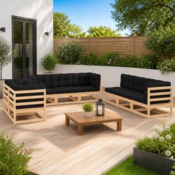 8 Piece Modular Outdoor Lounge Set with Pinewood Structure