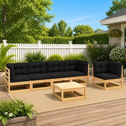 6 Piece Garden Lounge Set with Cushions Outdoor Patio Furniture Modular Seating
