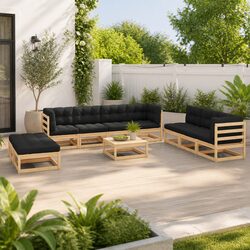 10-Piece Garden Lounge Set: Modular Pinewood Furniture