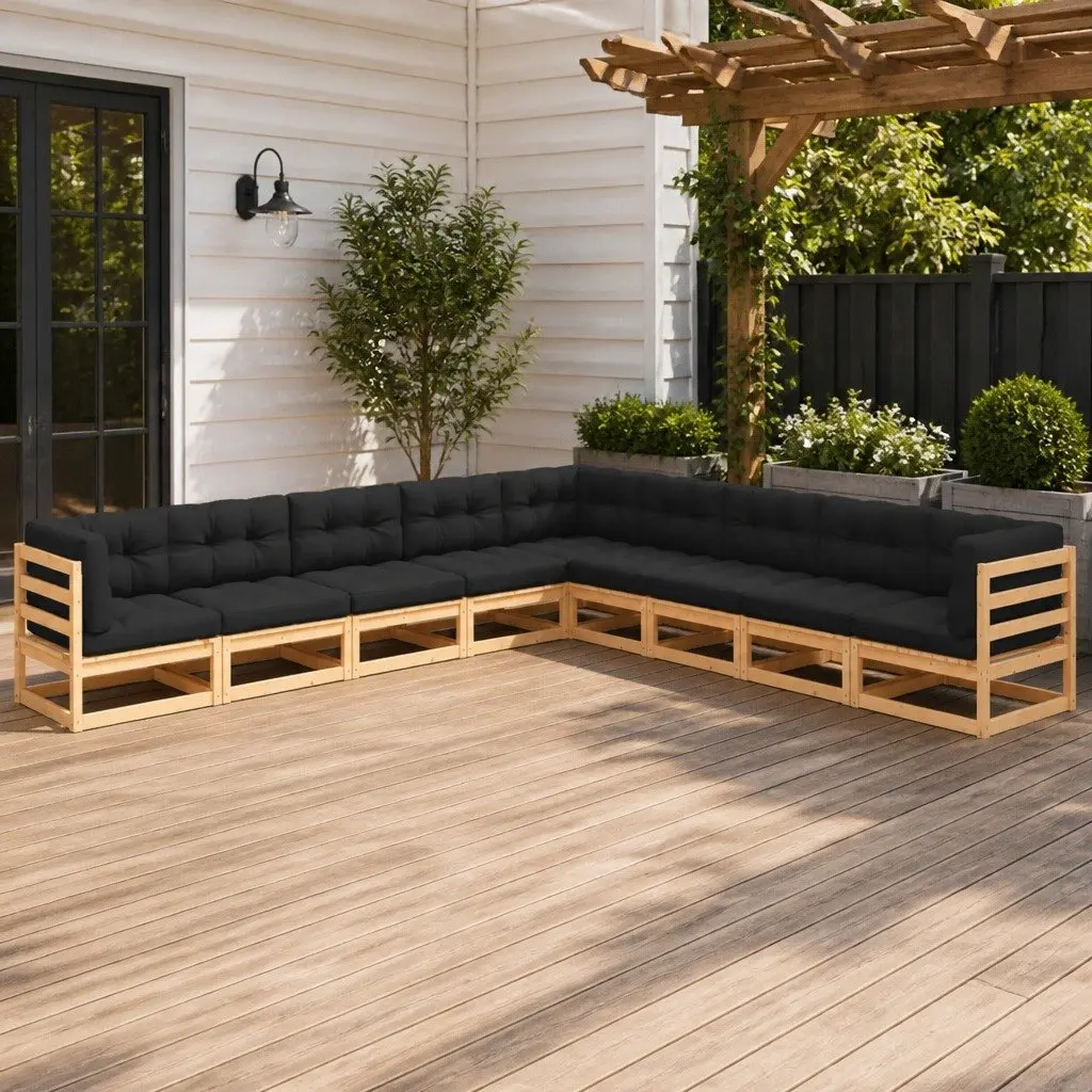 9 Piece Garden Lounge Set for Outdoor Use with Cushions Solid Pinewood
