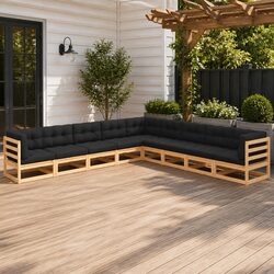 9 Piece Garden Lounge Set with Cushions Solid Pinewood Outdoor Furniture