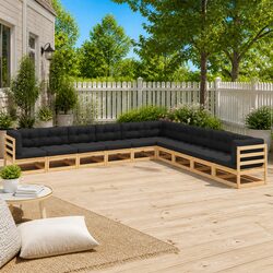 10 Piece Garden Lounge Set with Cushions Solid Pinewood Anthracite Outdoor