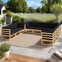 10-Piece Garden Lounge Set: Pinewood, Modular Design, Anthracite