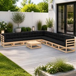 Garden Lounge Set 10 Piece Pallet Sofa Outdoor Furniture with Cushions Pinewood