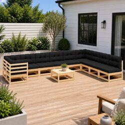 11 Piece Modular Garden Lounge Set in Pinewood and Anthracite