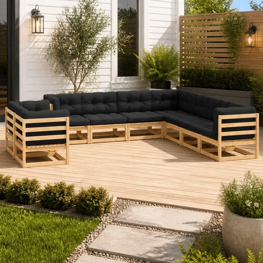 9-Piece Outdoor Lounge Set Made of Solid Pinewood
