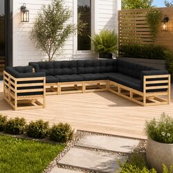 9-Piece Outdoor Lounge Set Made of Solid Pinewood