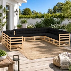 10-Piece Garden Lounge Set: Solid Pinewood & Cushions