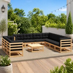 Garden Lounge Set 11 Piece Outdoor Patio Furniture with Cushions Pinewood