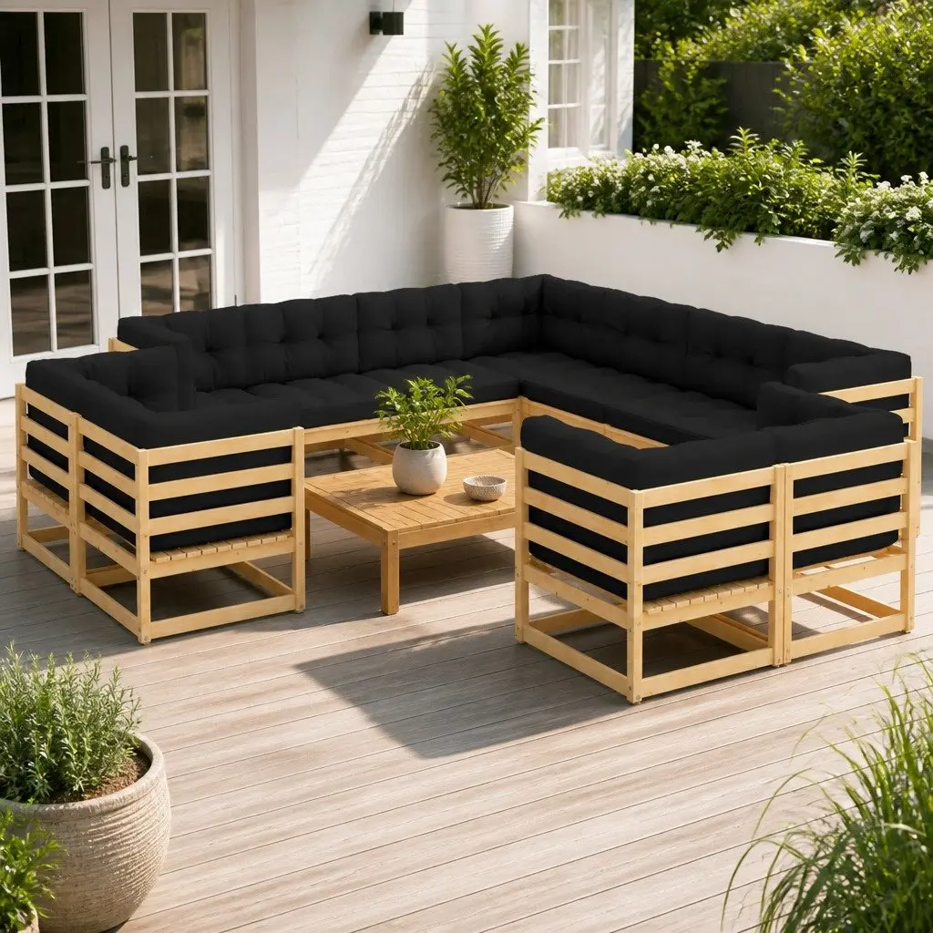 Garden Lounge Set 11 Piece Outdoor Patio Furniture Pinewood Modular Sofa