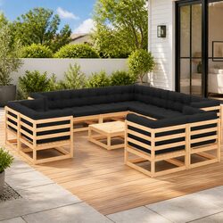 Garden Lounge Set 12 Piece Pallet Sofa with Cushions Outdoor Patio Furniture