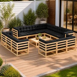 Garden Lounge Set 14 Piece Outdoor Patio Furniture Pinewood Modular Sofa with