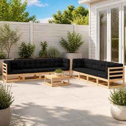 9 Piece Modular Garden Lounge Set with Pinewood Frame